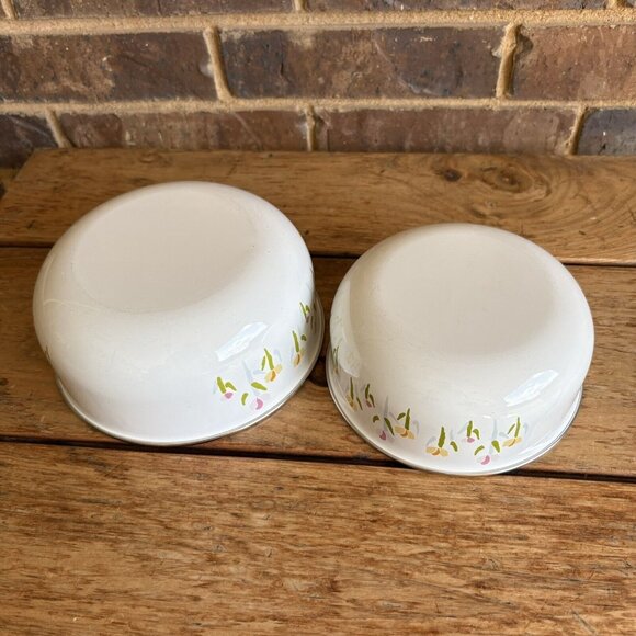 Vintage Enamelware Nesting Mixing Bowls Yellow Flowers Tulips READ - Picture 5 of 10